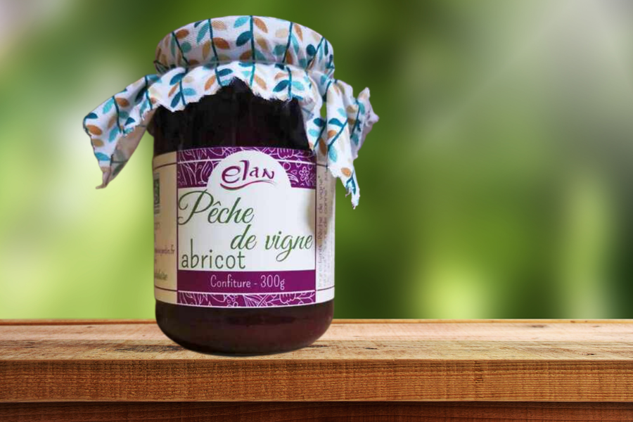 Confiture de pêche de vigne abricot 300g Espace pro Elan Jardin